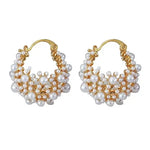 European Hollow Flower Basket Pearl Hoop Earrings