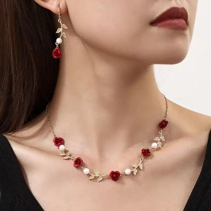 European Retro French Rose Flower Jewelry Set