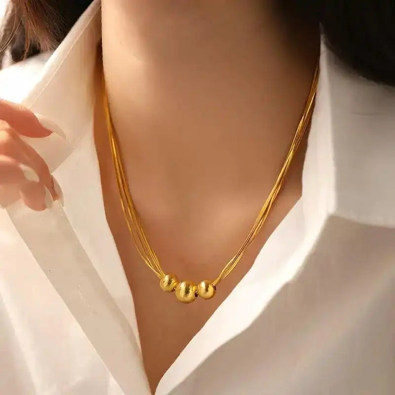 European Retro Multi-Layer Brushed Bead Necklace