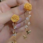 European Three-Dimensional Long Tassel Flower Drop Earrings