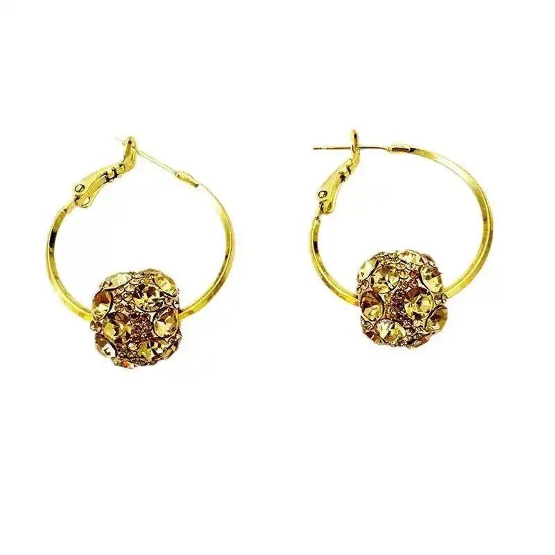 Exaggerated Crystal Ball Hoop Earrings