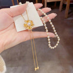 Exaggerated Crystal Metal Petal Pull-Out Necklace