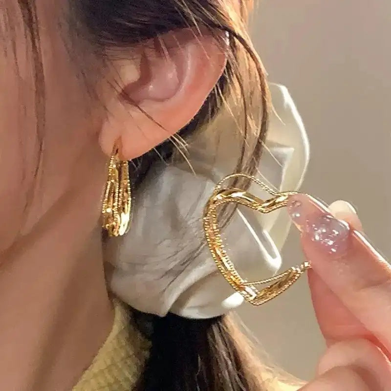 Exaggerated Multi-Layer Heart Clip-On Stud Earrings