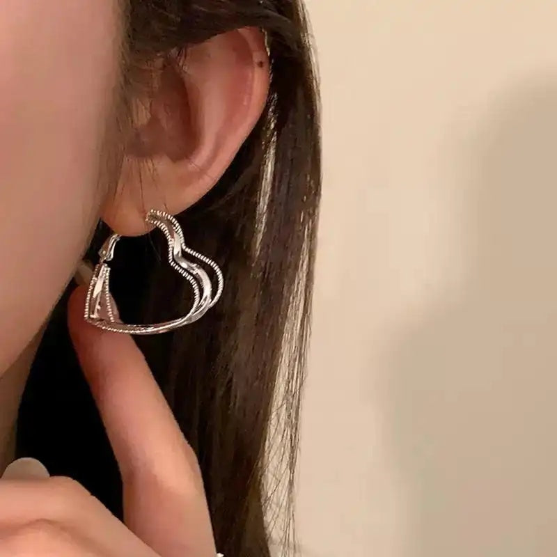 Exaggerated Multi-Layer Heart Clip-On Stud Earrings
