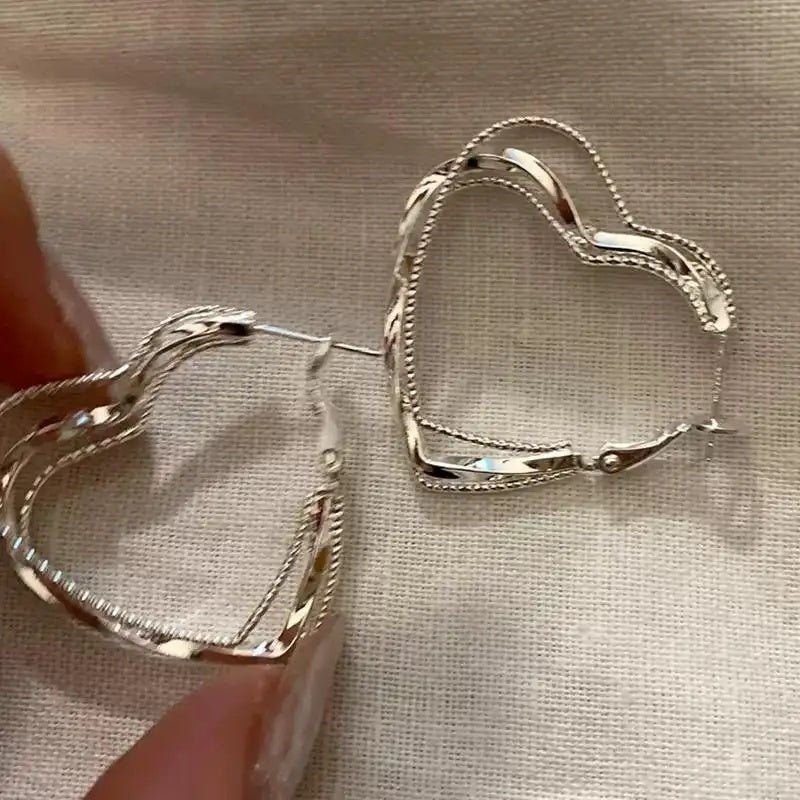Exaggerated Multi-Layer Heart Clip-On Stud Earrings