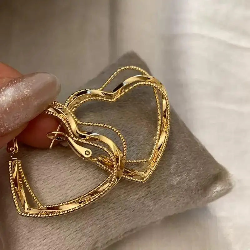 Exaggerated Multi-Layer Heart Clip-On Stud Earrings