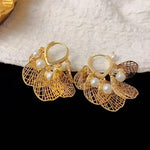 Exaggerated Pearl Petal Tassel Hoop Earrings