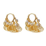 Exaggerated Pearl Petal Tassel Hoop Earrings