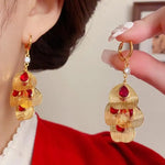 Exaggerated Red Teardrop Metal Leaf Drop Earrings
