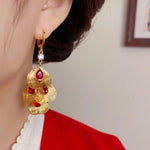 Exaggerated Red Teardrop Metal Leaf Drop Earrings