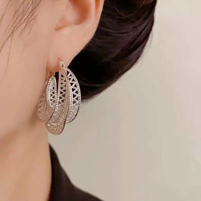 Exaggerated Thick Silver Metal Geometric Hoop Earrings