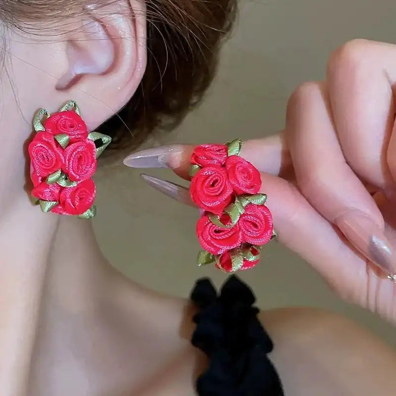 Fabric Rosebud Stud Earrings