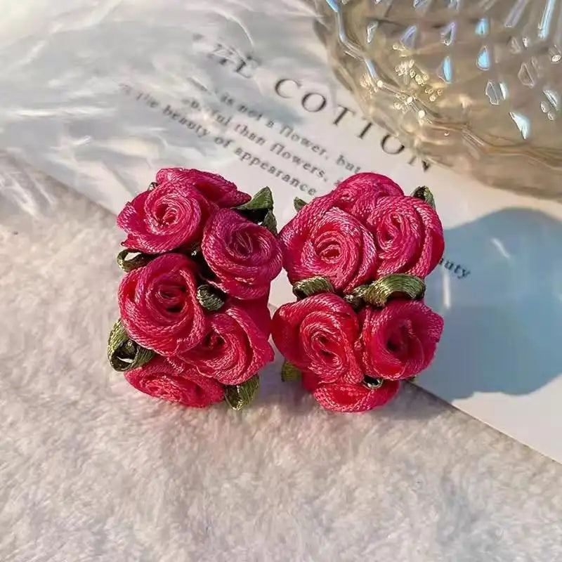 Fabric Rosebud Stud Earrings