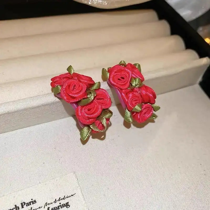 Fabric Rosebud Stud Earrings