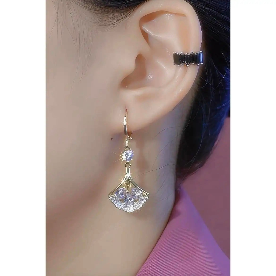 Fan Diamond Ball Tassel Ear Cuffs