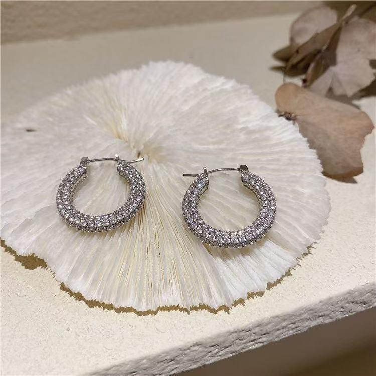 Fan Hua Same Crystal Geometric Hoop Earrings