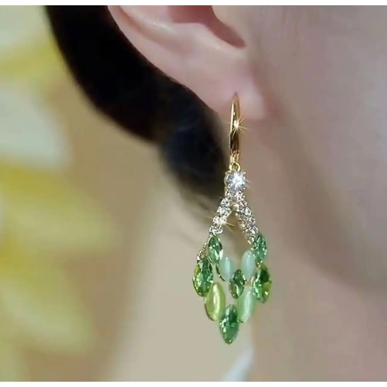 Fan Shape Crystal Drop Earrings