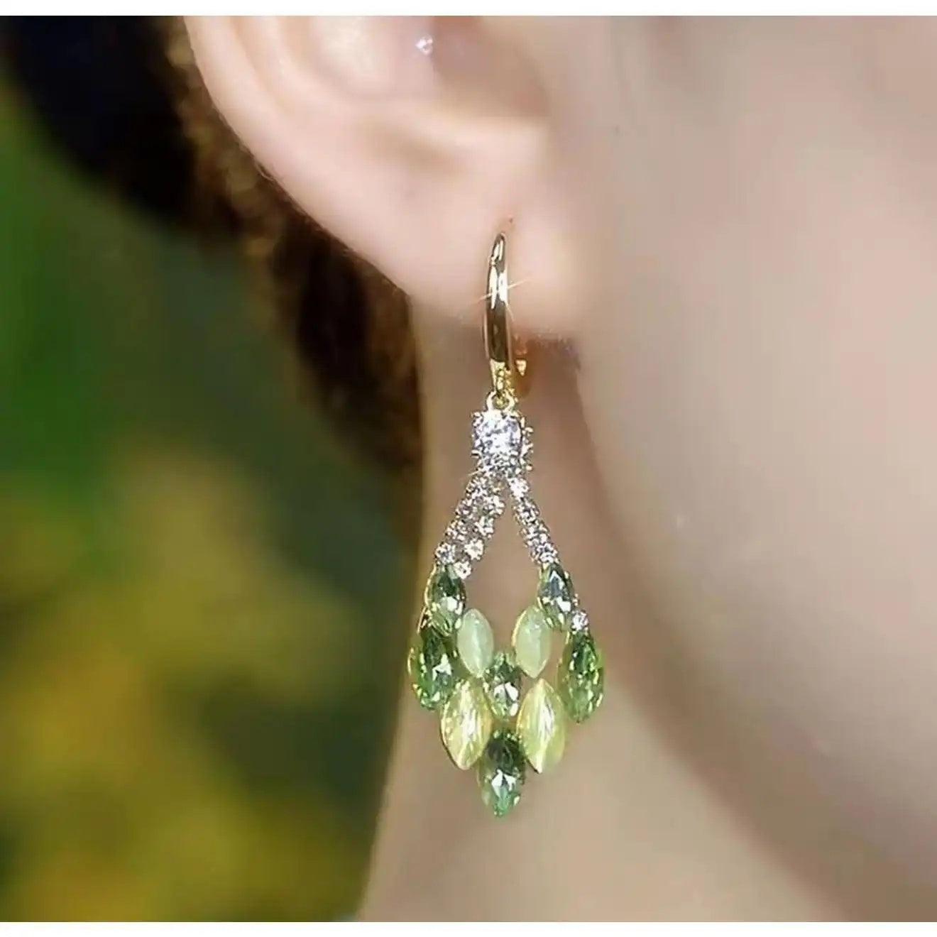 Fan Shape Crystal Drop Earrings