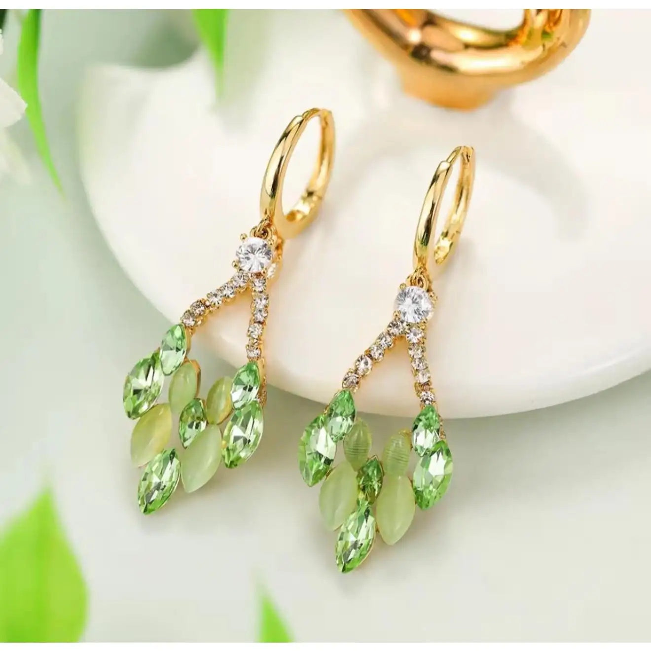 Fan Shape Crystal Drop Earrings