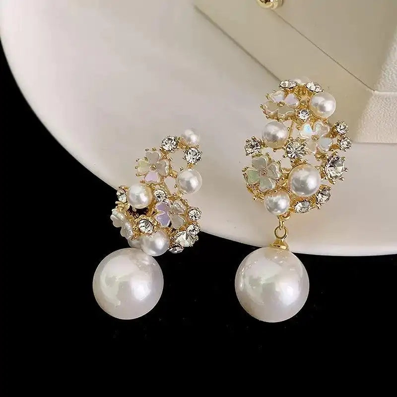 Floral Crystal Korean French Vintage Hoop Earrings