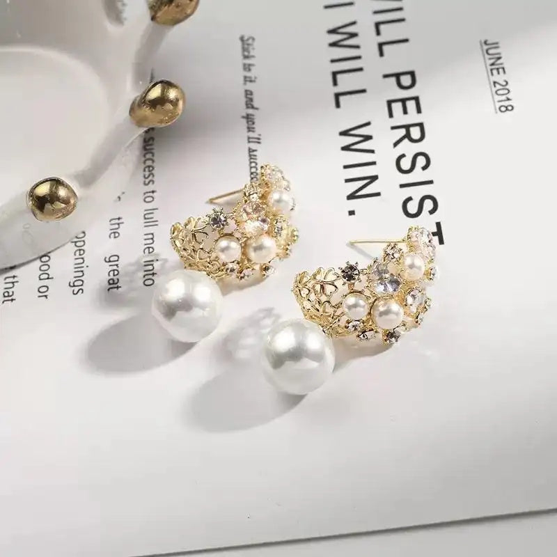 Floral Crystal Korean French Vintage Hoop Earrings