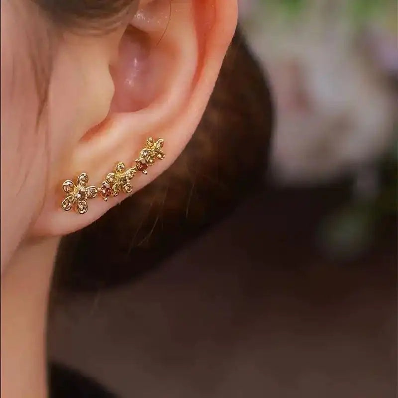 Floral Ear Crawler Multi-Flower Earrings