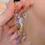 Floral Leaf Tassel Crystal Drop Earrings