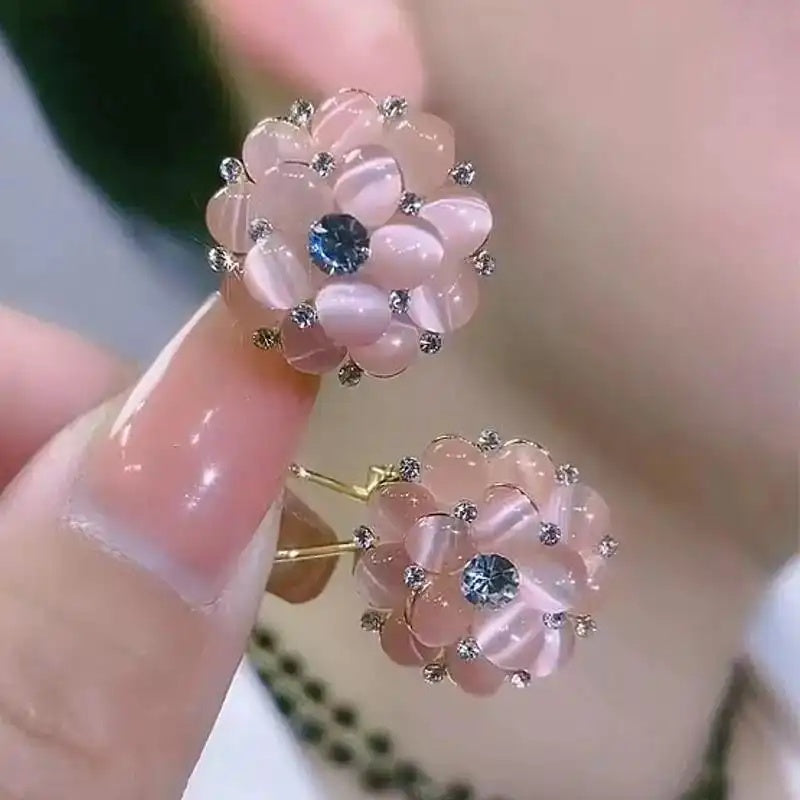 Floral Needle Crystal Flower Stud Earrings