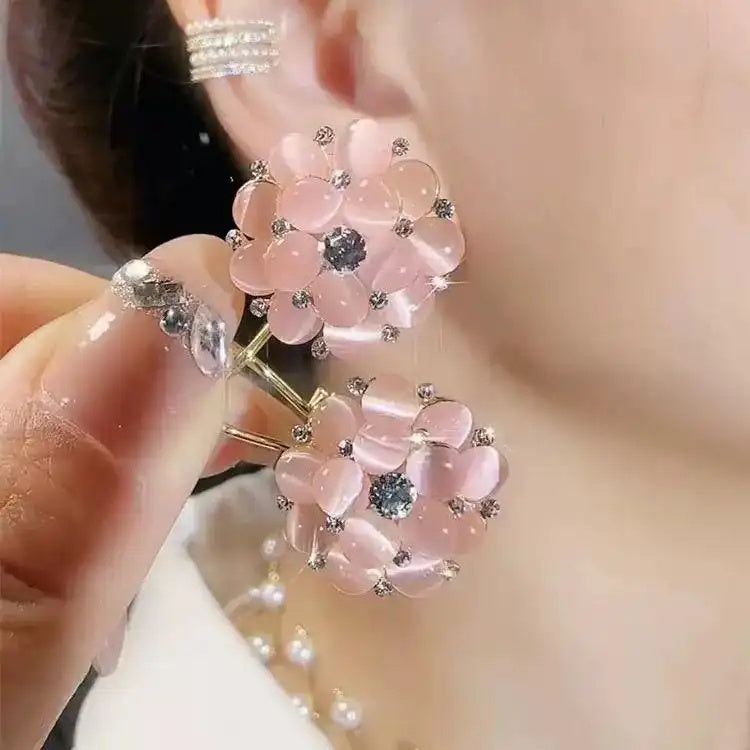 Floral Needle Crystal Flower Stud Earrings