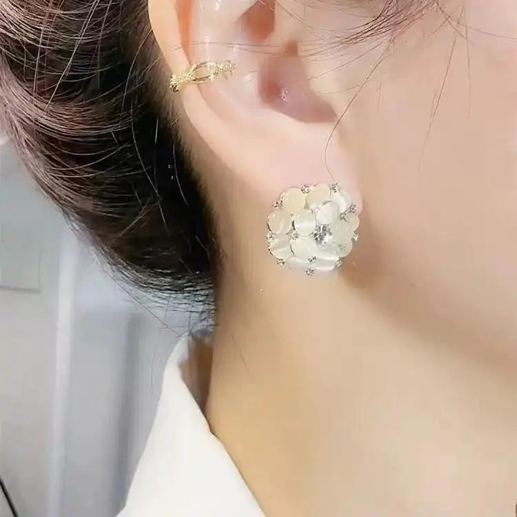 Floral Needle Crystal Flower Stud Earrings