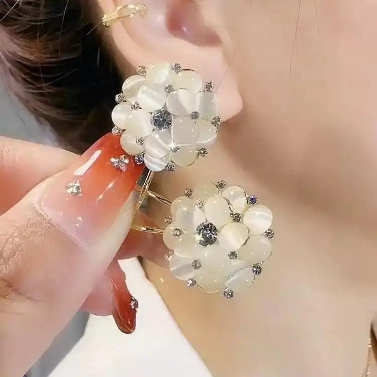 Floral Needle Crystal Flower Stud Earrings