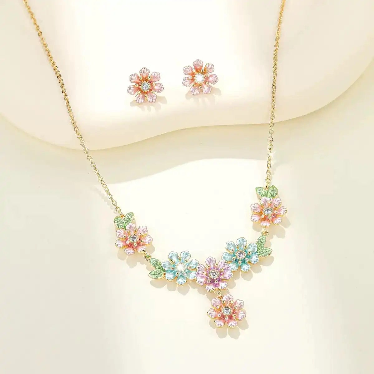 Floral Prosperity and Enamel Glaze Jewelry Set