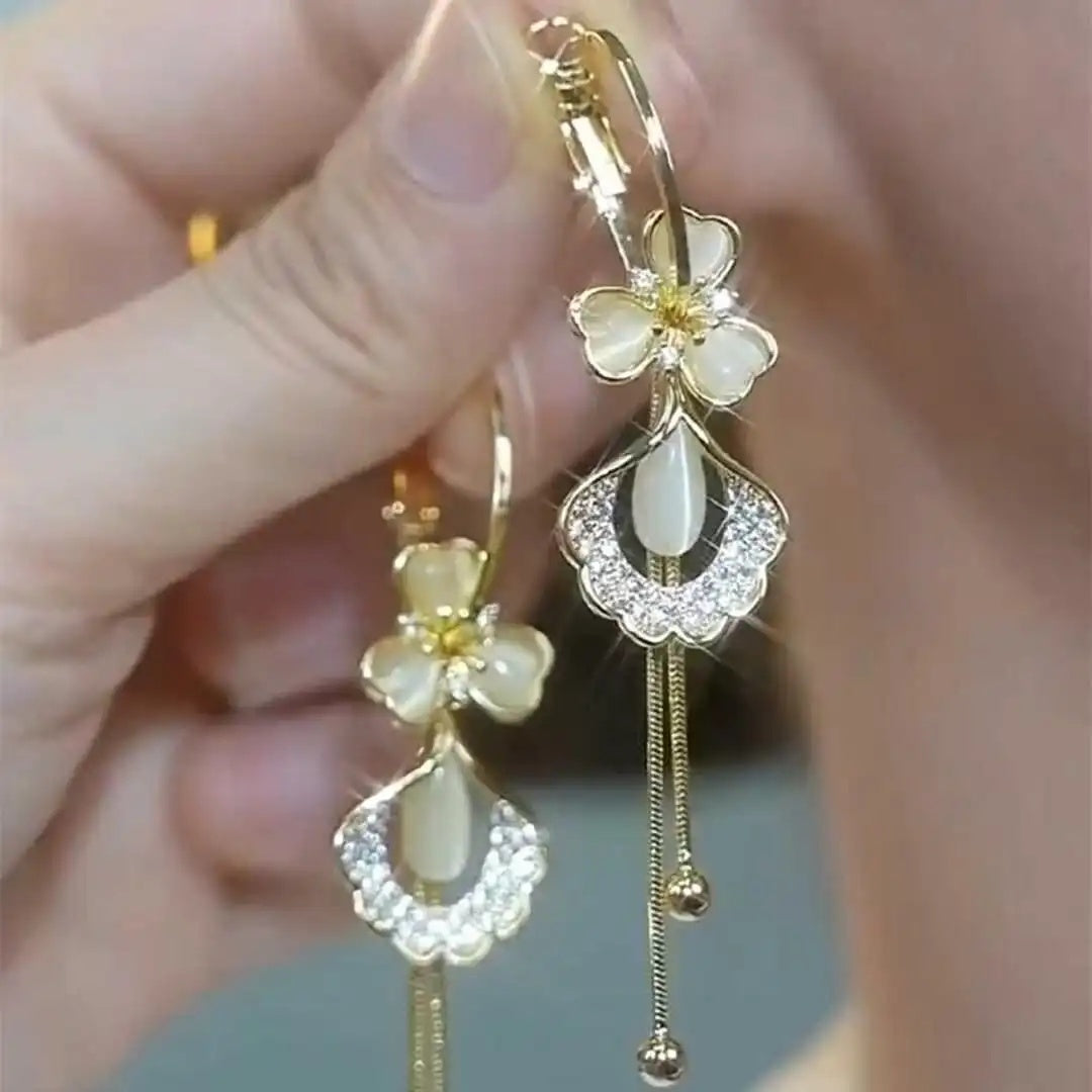 Floral Tassel Ball Drop Earrings