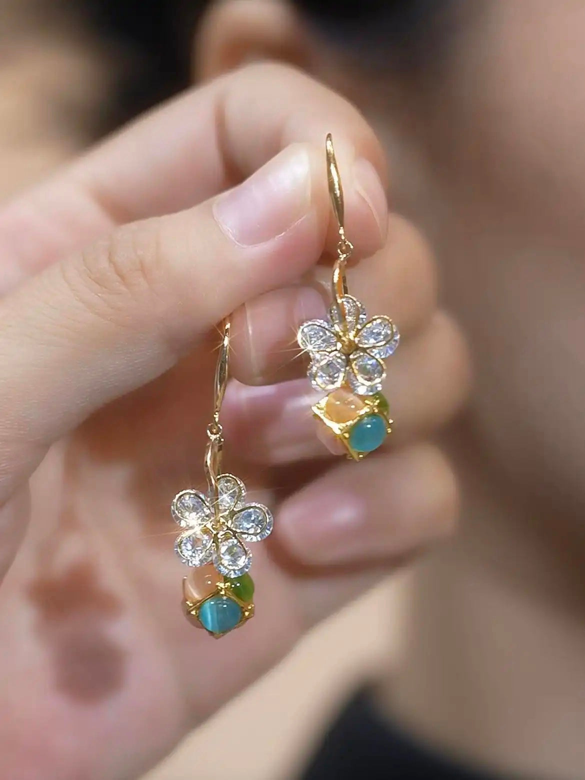 Flower Colorful Ball Drop Earrings