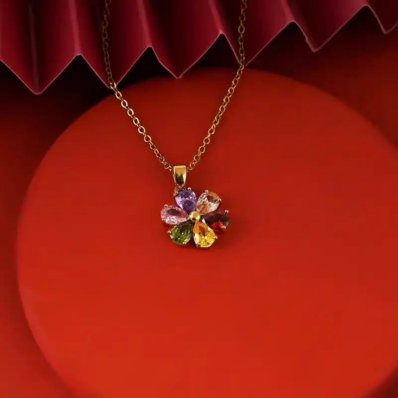 Flower Five-Color Gemstone Necklace