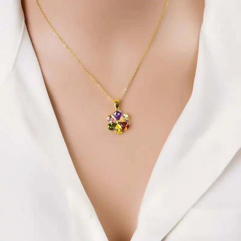Flower Five-Color Gemstone Necklace