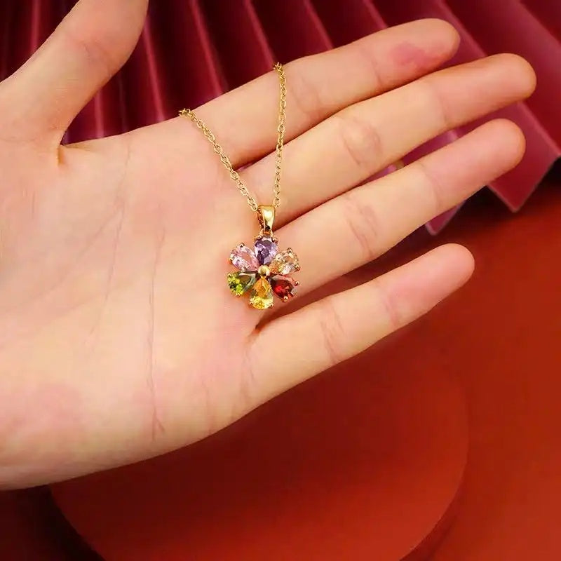 Flower Five-Color Gemstone Necklace