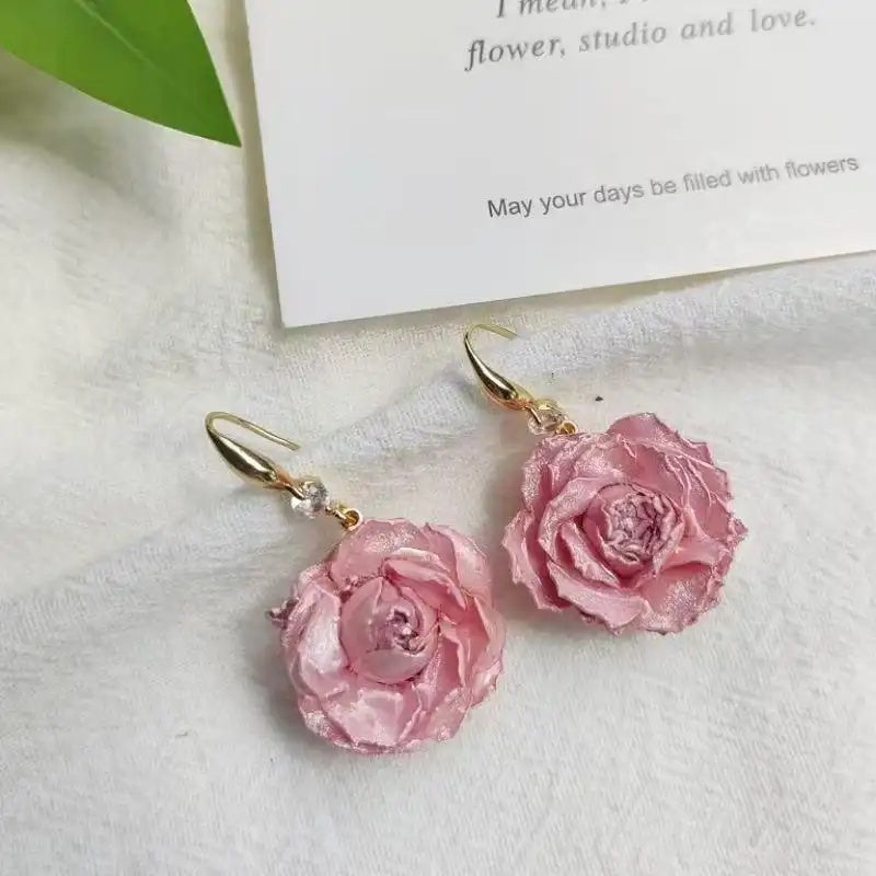 Flower Natural Rose Dried Rose Earrings