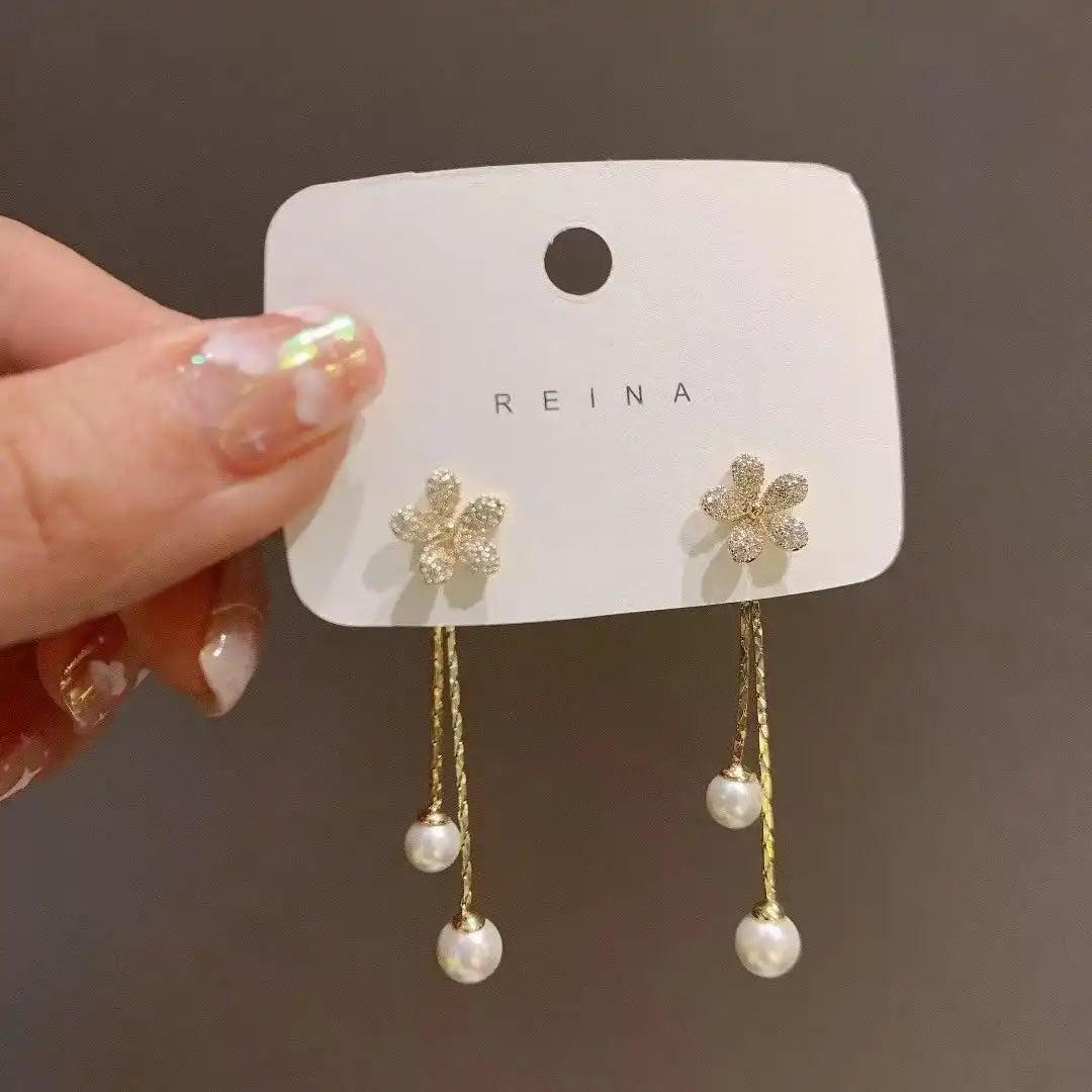 Flower Pearl Drop Earrings
