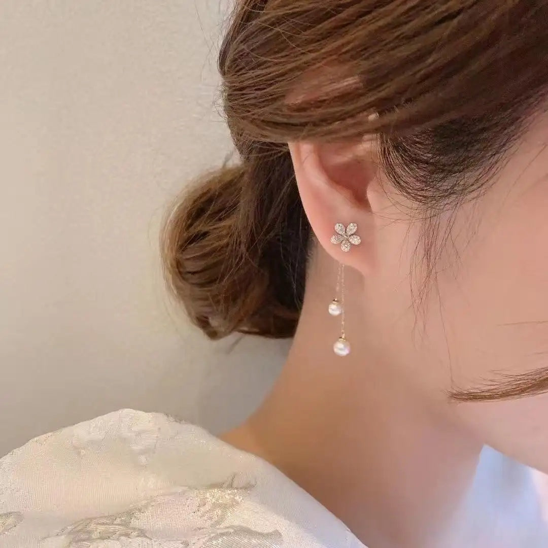 Flower Pearl Drop Earrings