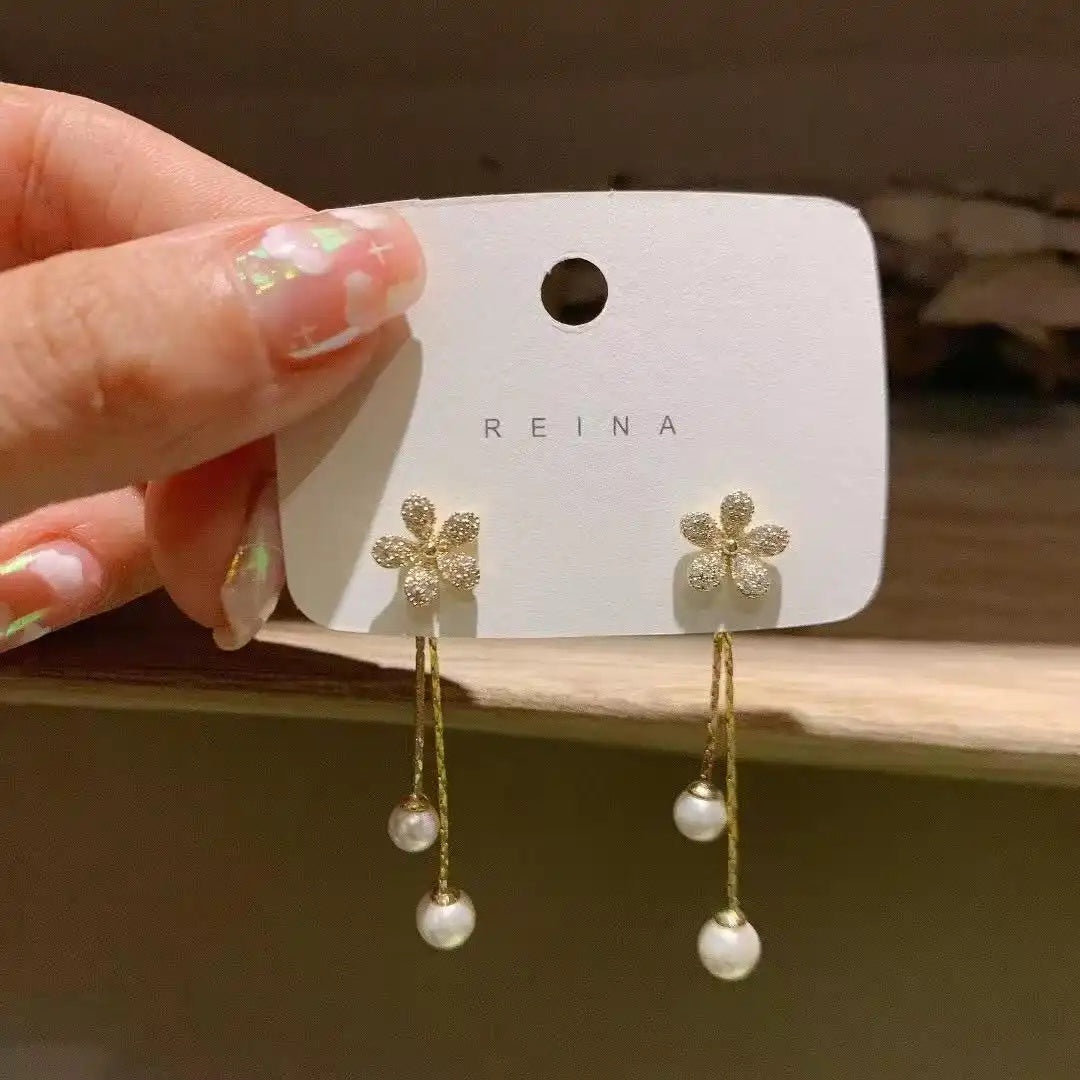 Flower Pearl Drop Earrings