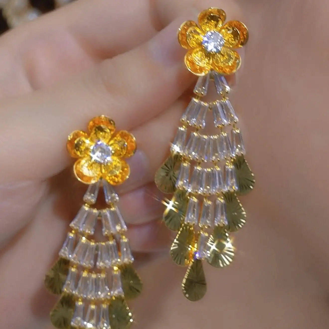 Flower Tassel Shoulder Duster Korean Drop Earrings