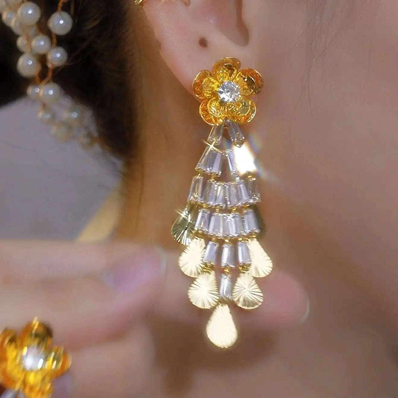 Flower Tassel Shoulder Duster Korean Drop Earrings