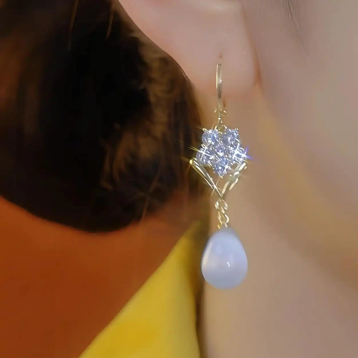Flower Teardrop Long Drop Earrings