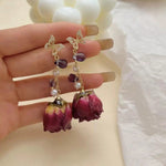 Forest Crystal Butterfly Preserved Flower Earrings