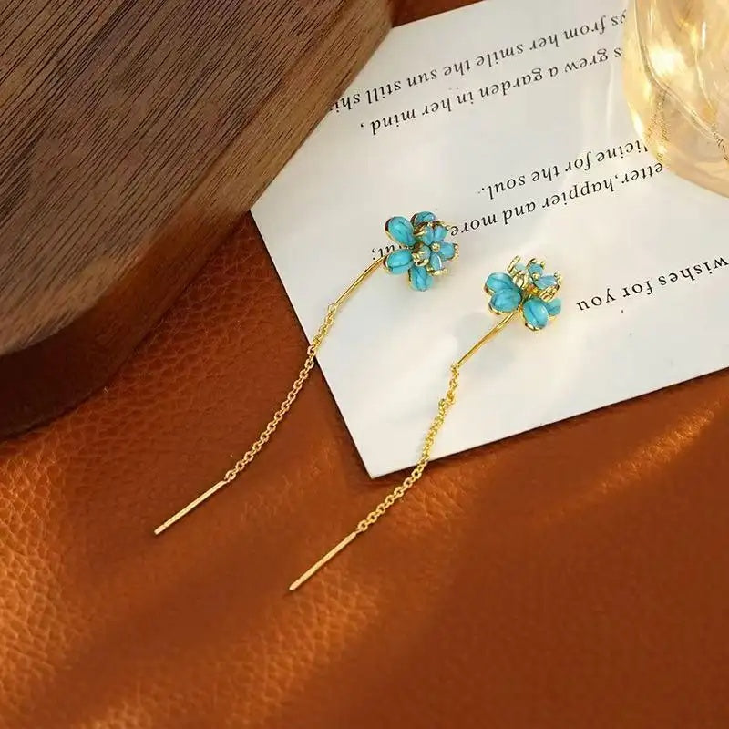 Forest Daily Blue Turquoise Flower Drop Earrings