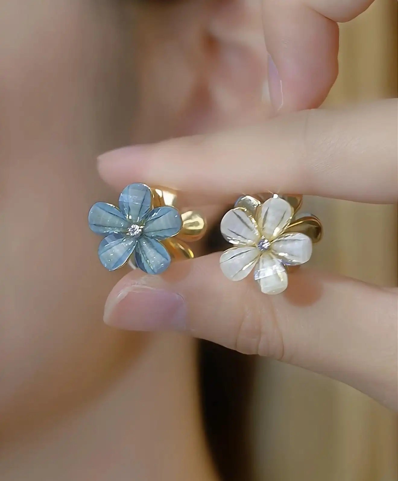 French Alloy Camellia Stud Earrings