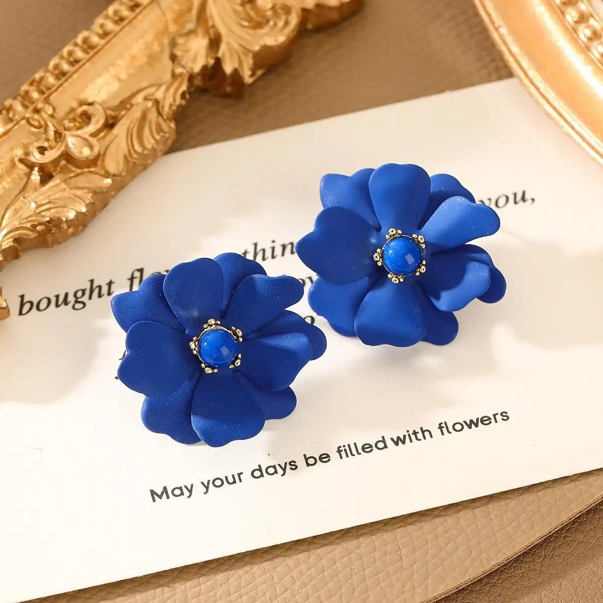 French Blue Flower Earrings