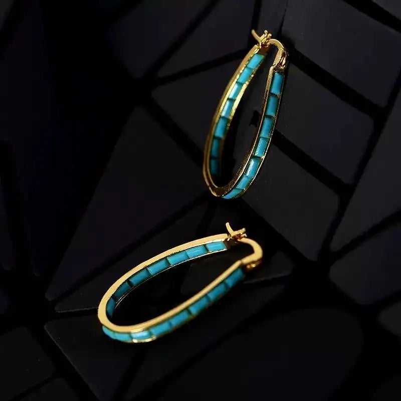 French Circle Turquoise Ins Hoop Earrings