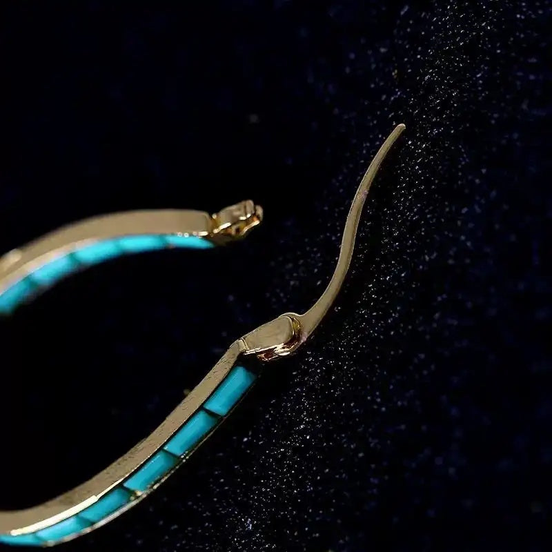 French Circle Turquoise Ins Hoop Earrings